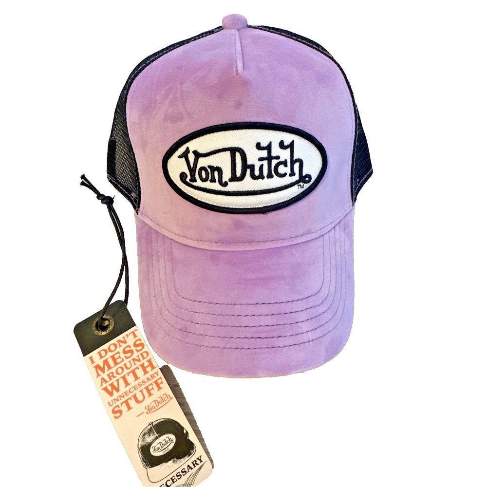 NEW Von Dutch Purple Plum Dust Velvet Black Mesh Trucker SnapBack Unisex hat - Picture 6 of 6